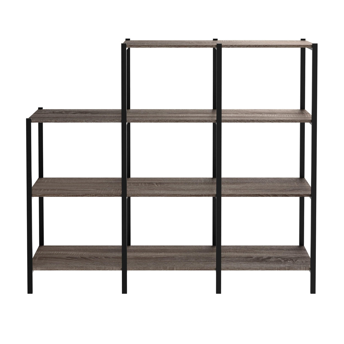 4-Tier Bookcase, 5 Shelves, Black Metal and Wood U285