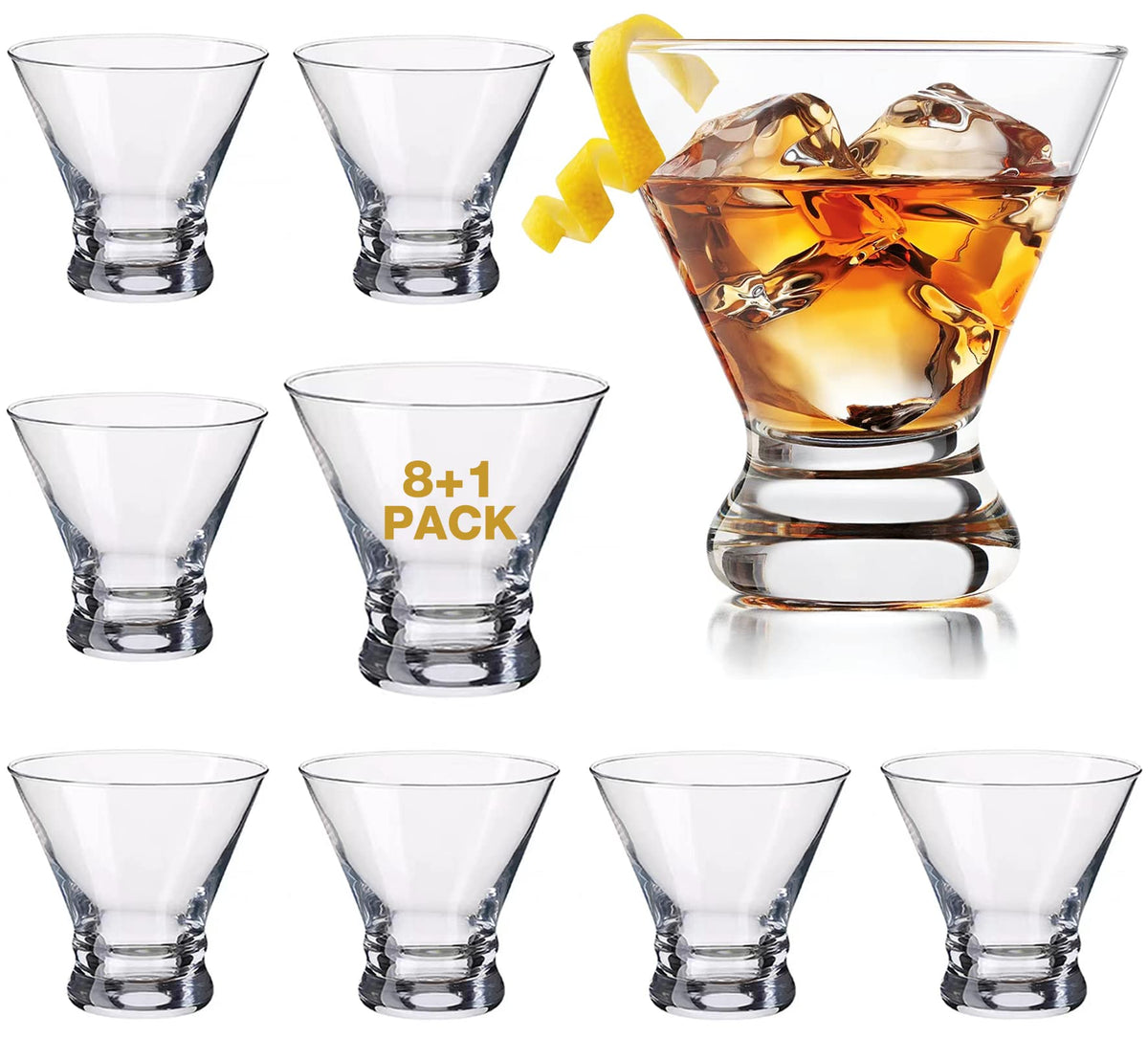Set of 9 Crystal Stemless Martini Glasses 8 Ounces O206112
