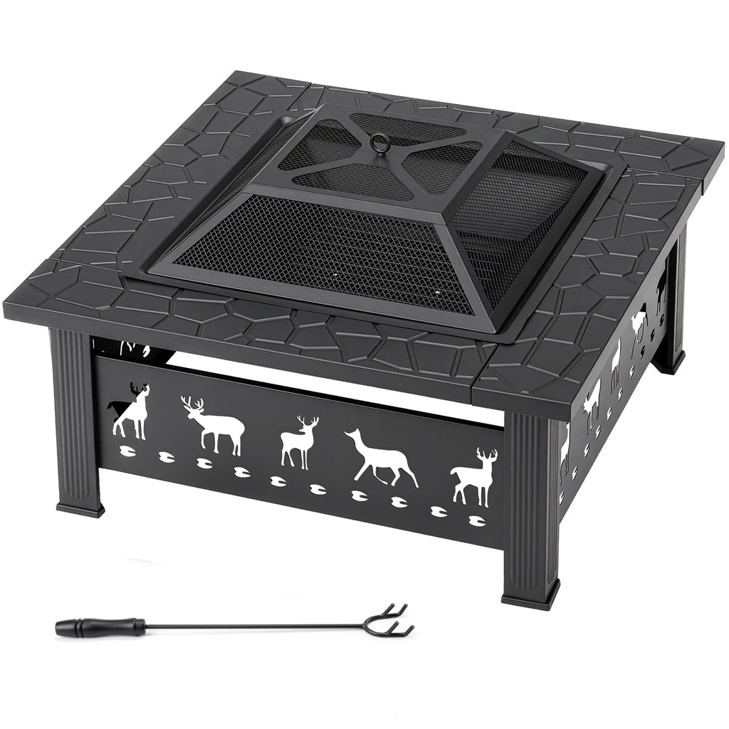 32 Inch Black Wrought Iron Wood Burning Fire Pit P7941