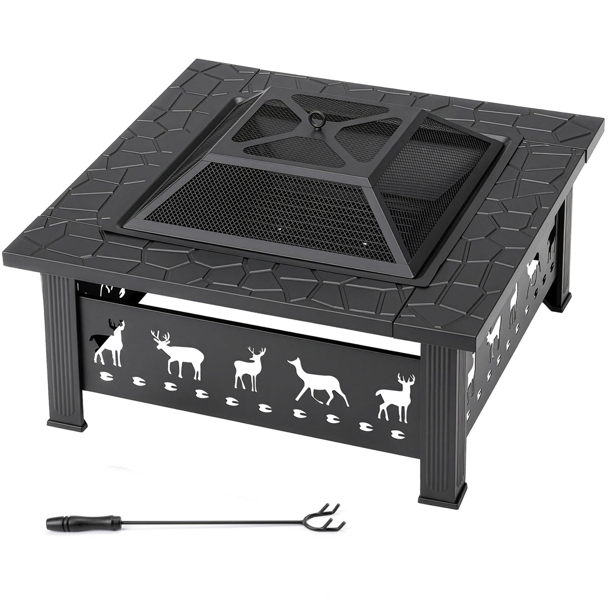 32 Inch Black Wrought Iron Wood Burning Fire Pit P7941