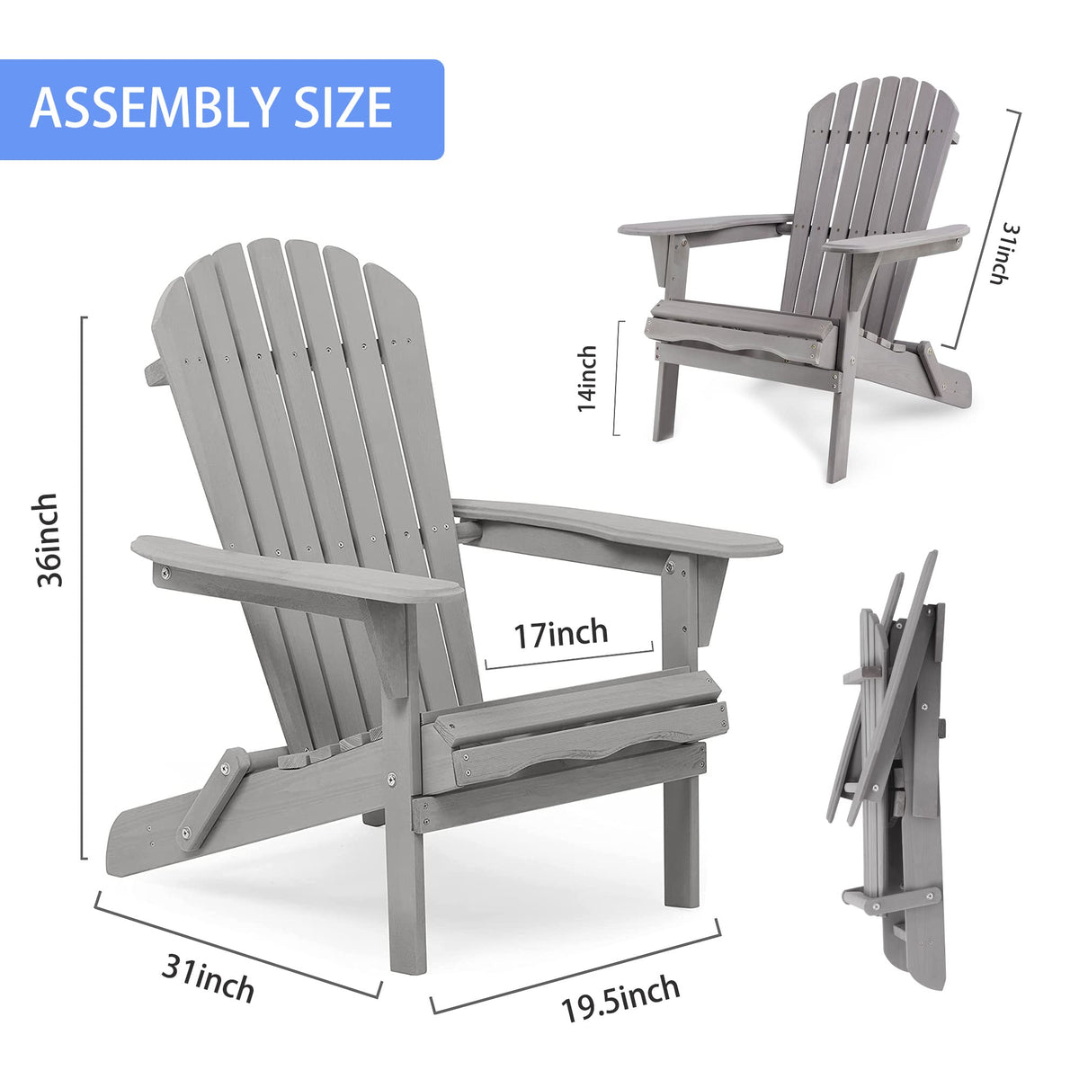 Wooden Folding Adirondack Chair Set of 2 Solid Cedar Q8420