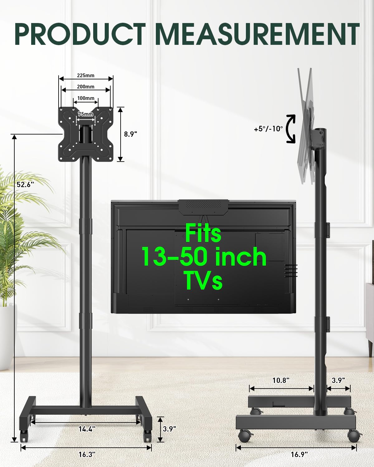 Black Rolling TV Stand for 13-50 inch Screens Z881