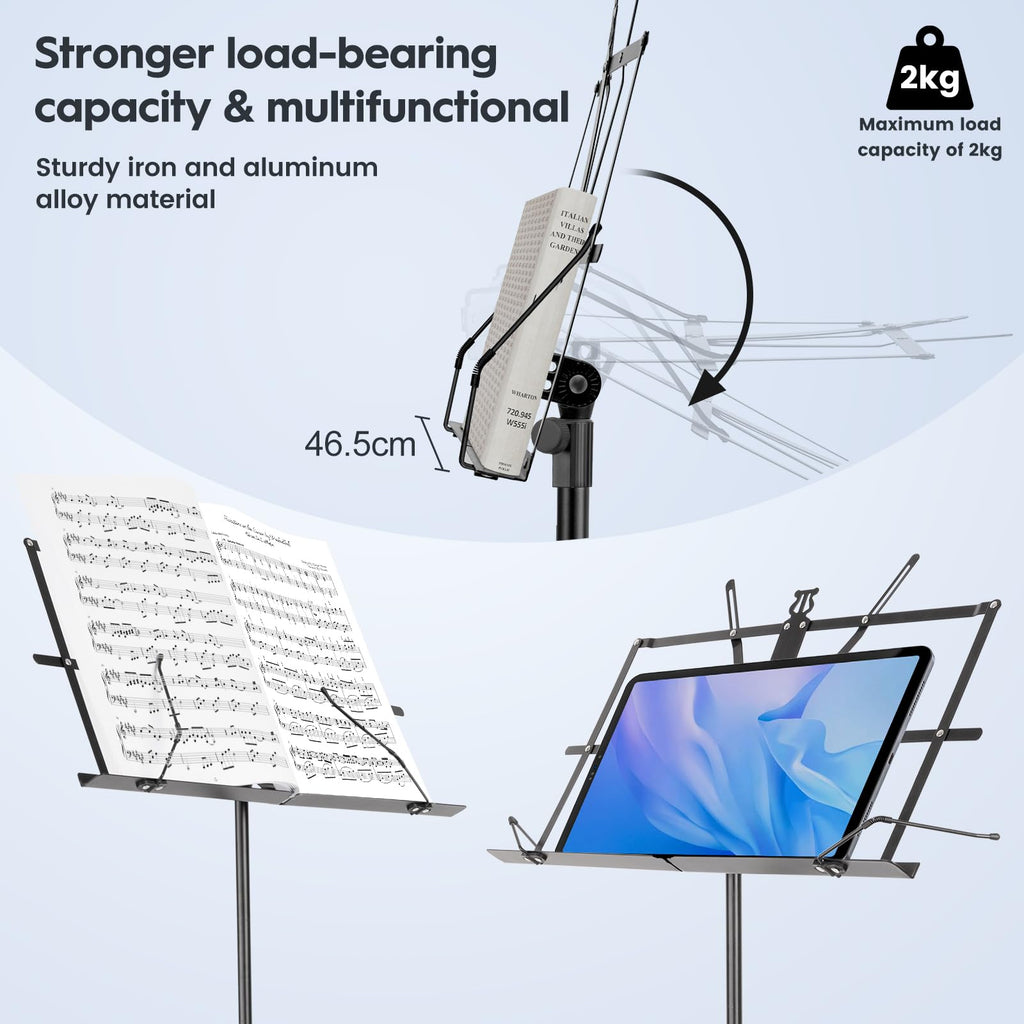 Black Adjustable Metal Music Stand with Carrying Bag N3726