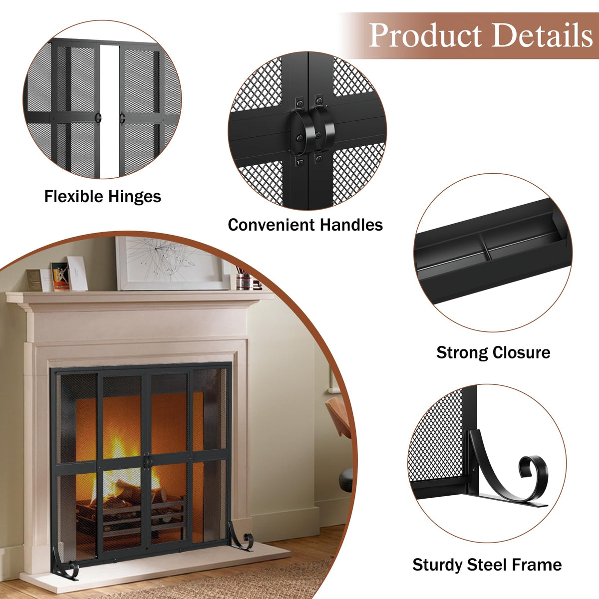 Fireplace Screen with Sliding Doors Y13692