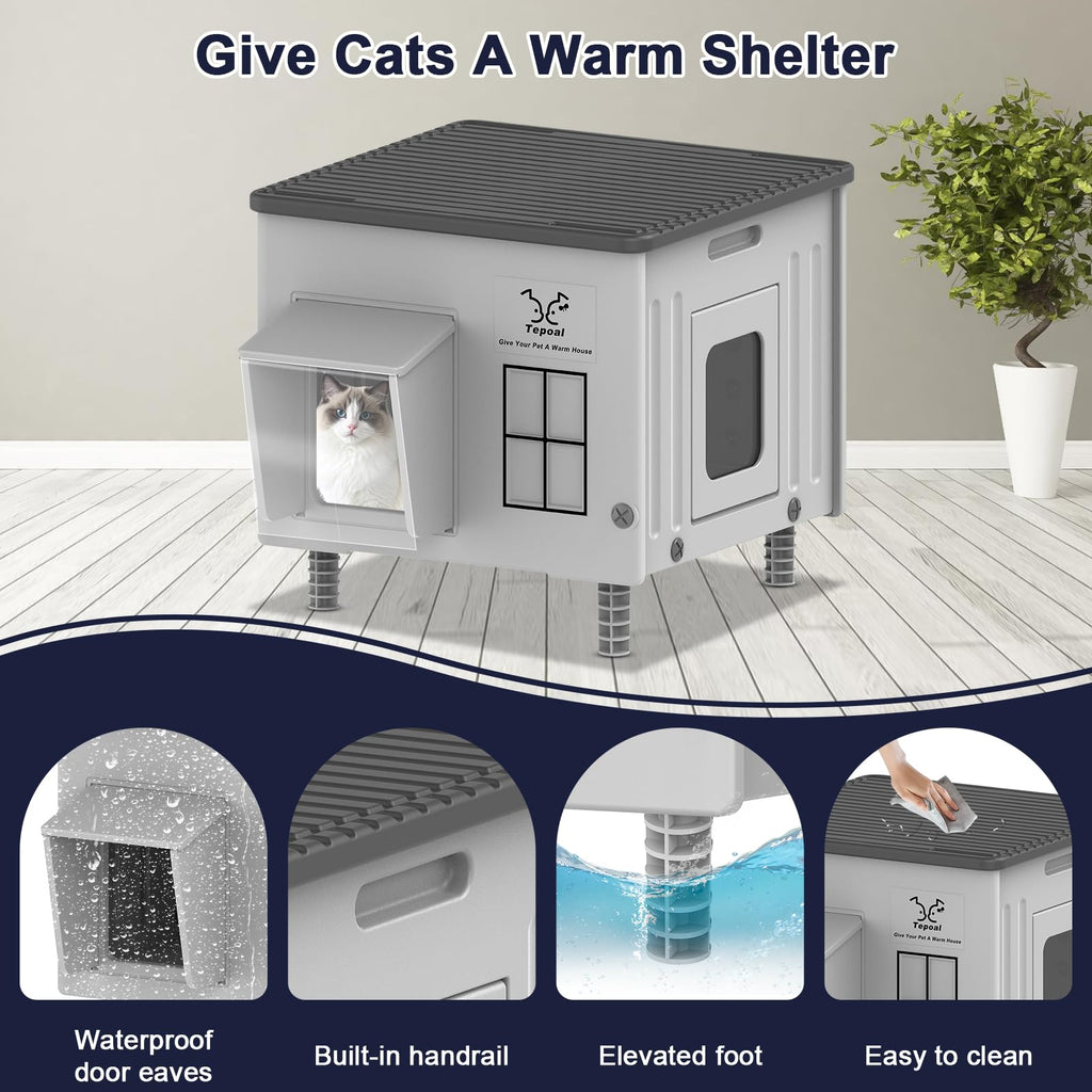 Heated Cat House with Safety Escape Doors and Heating Pads Y26975