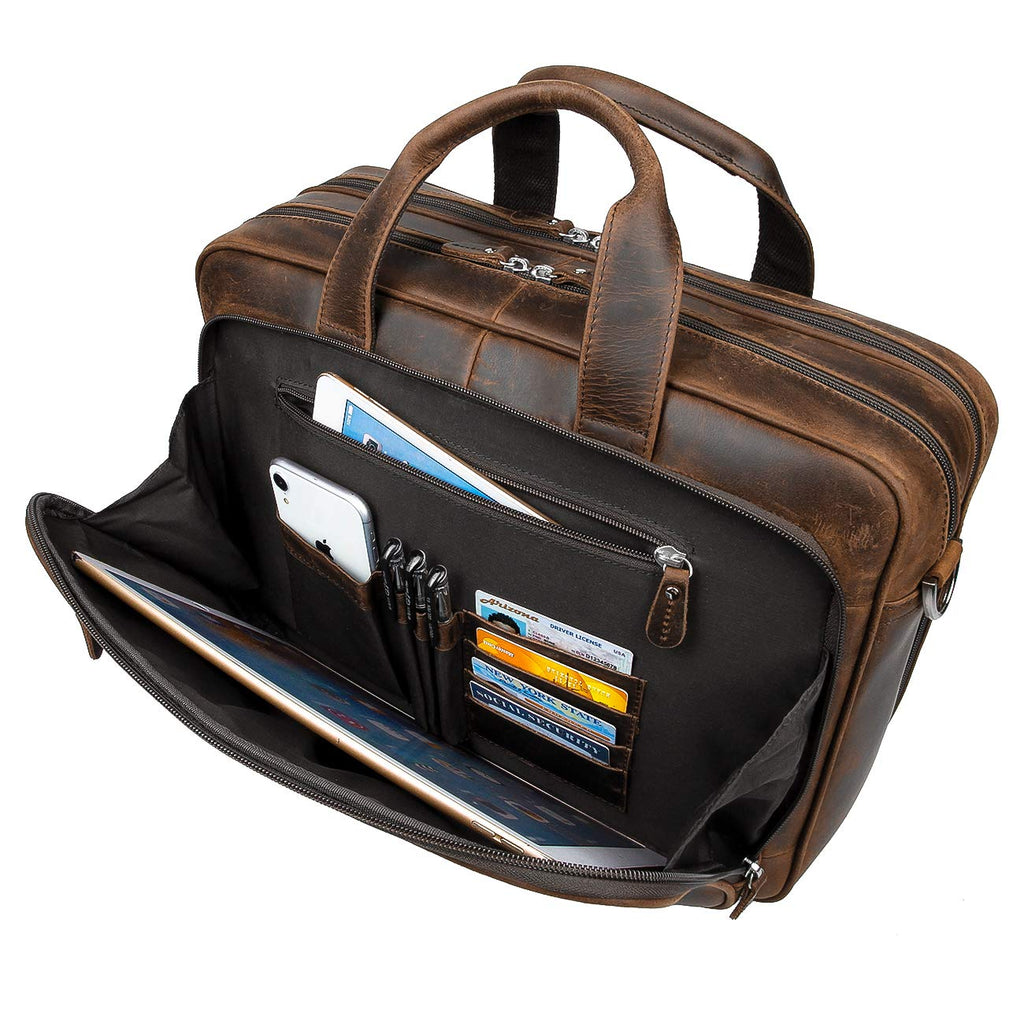 Leather 16" Laptop Briefcase with Luggage Strap C194178