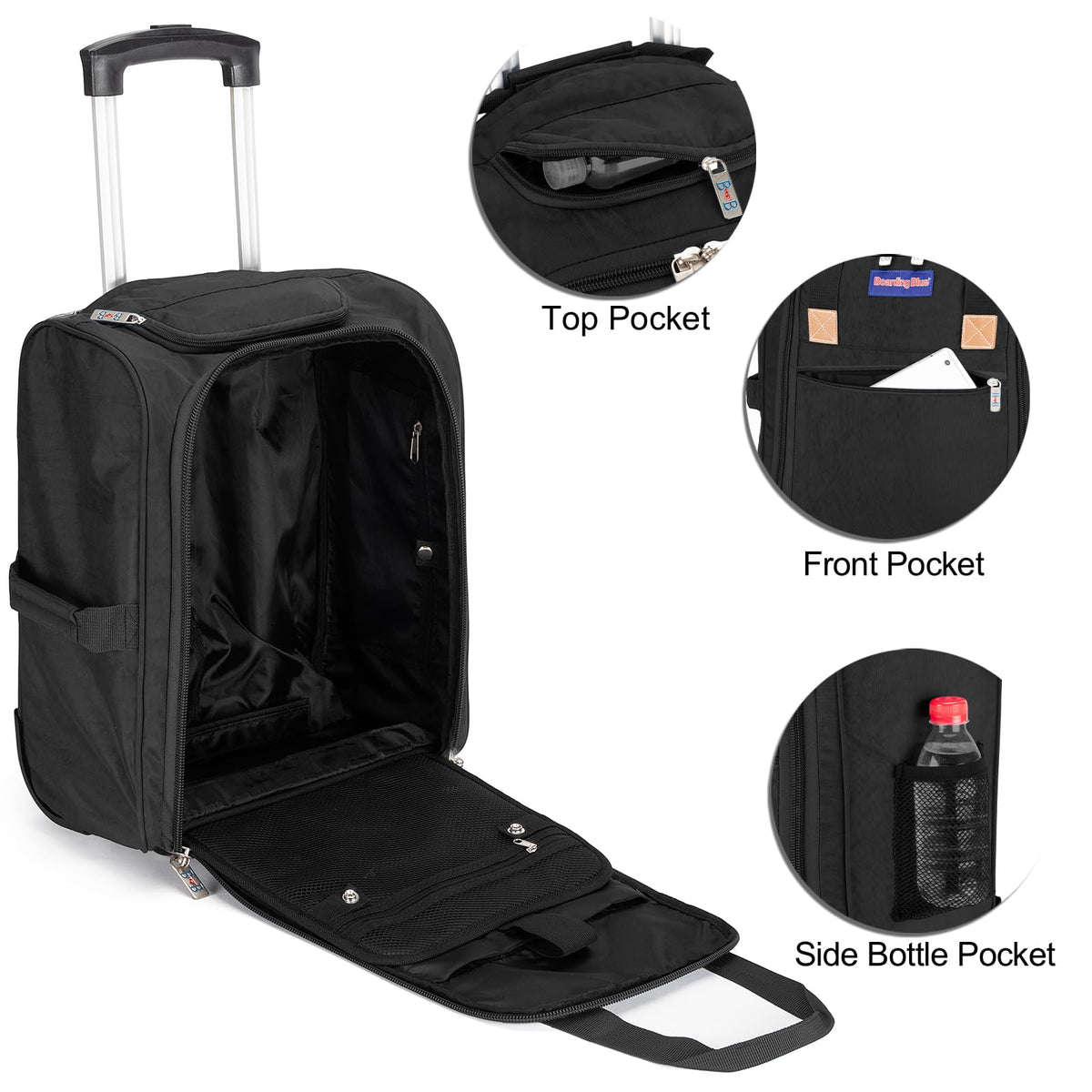 17x13x8 Inches Rolling Underseat Travel Bag Black J35744