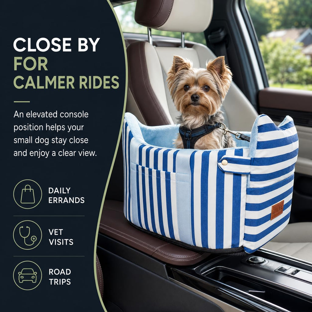 Dog Car Seat for Small Dogs to 15lbs Blue White Stripes H82779