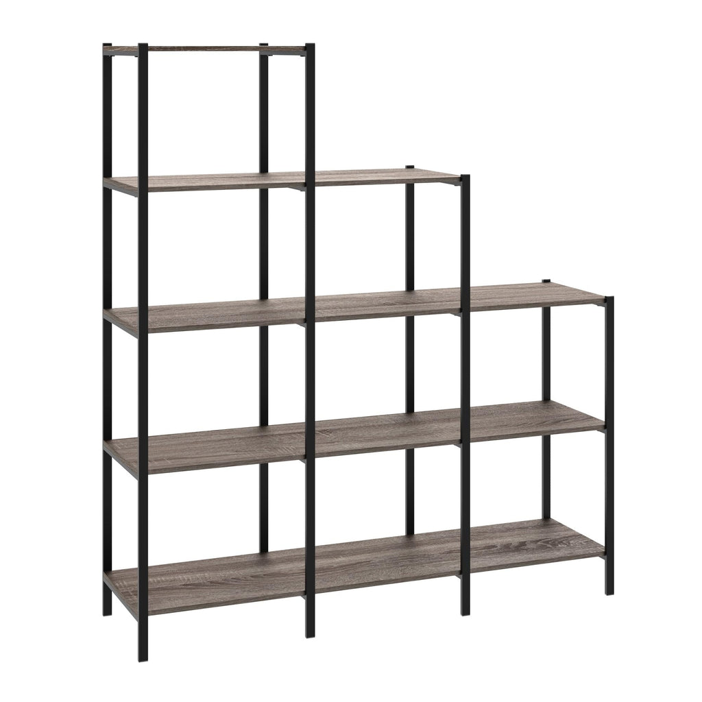 4-Tier Bookcase, 5 Shelves, Black Metal and Wood U285