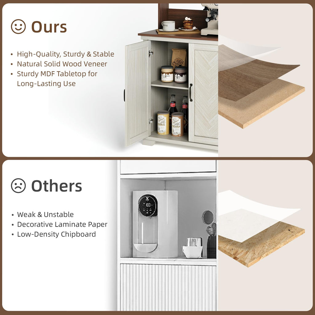White Coffee Bar Cabinet with Storage and Charging K619