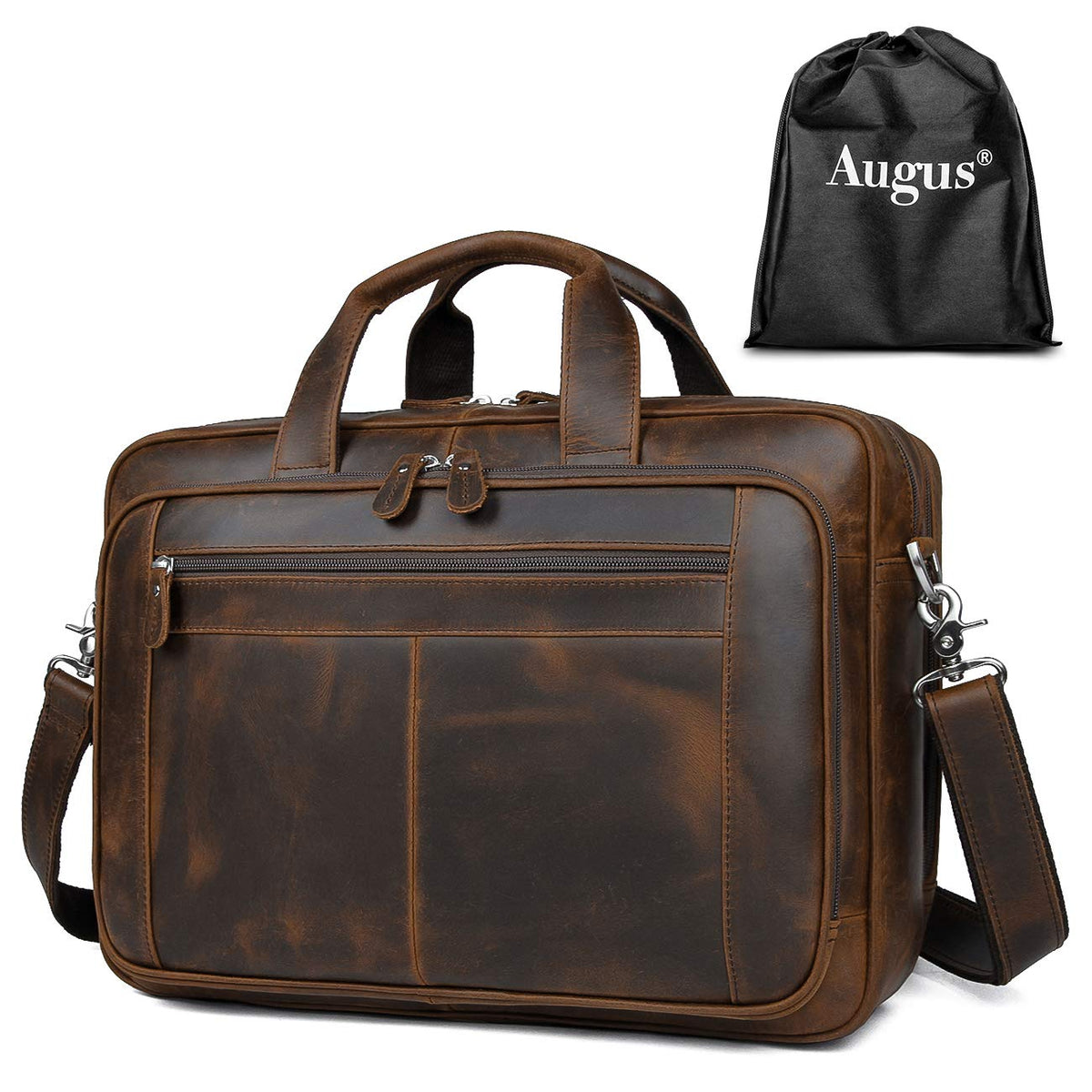 Leather 16" Laptop Briefcase with Luggage Strap C194178