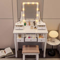 Vanity Desk with Mirror and Lights and Stool Set J89683