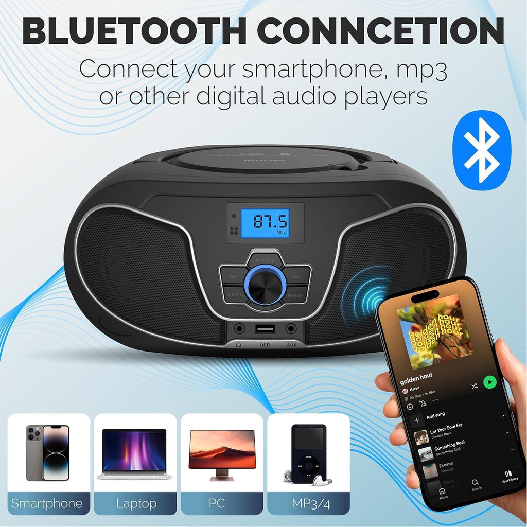Portable Bluetooth CD Player Boombox with FM Radio H9841