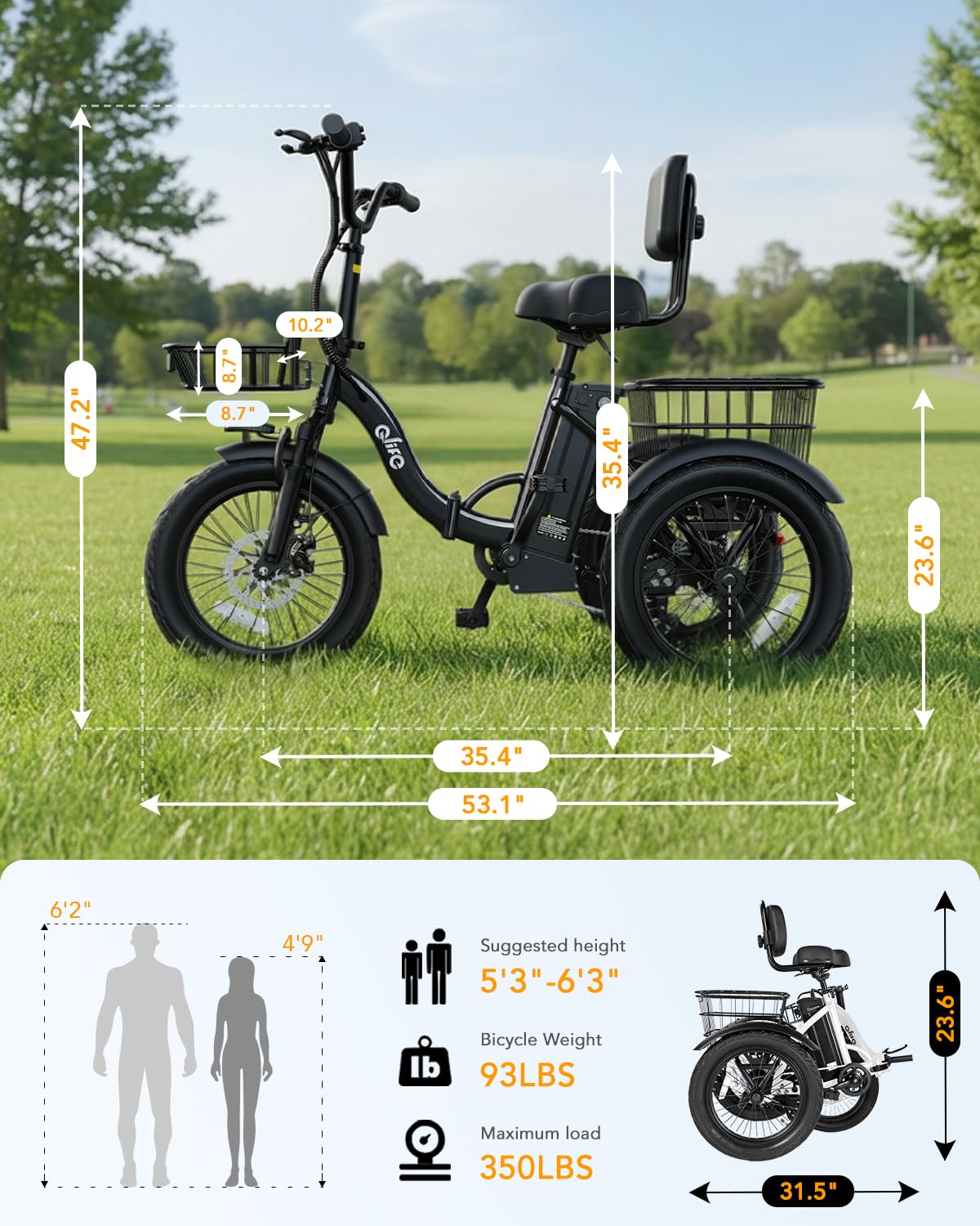 1200W Folding 3 Wheel Electric Trike N632020