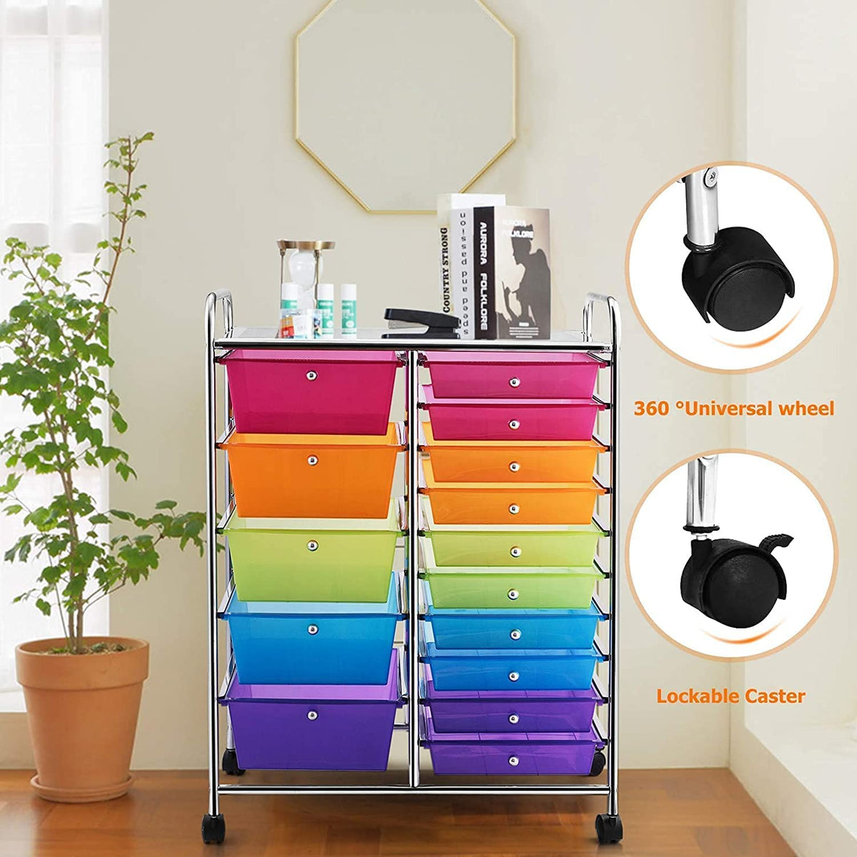 15 Drawer Rolling Storage Cart with Wheels G613