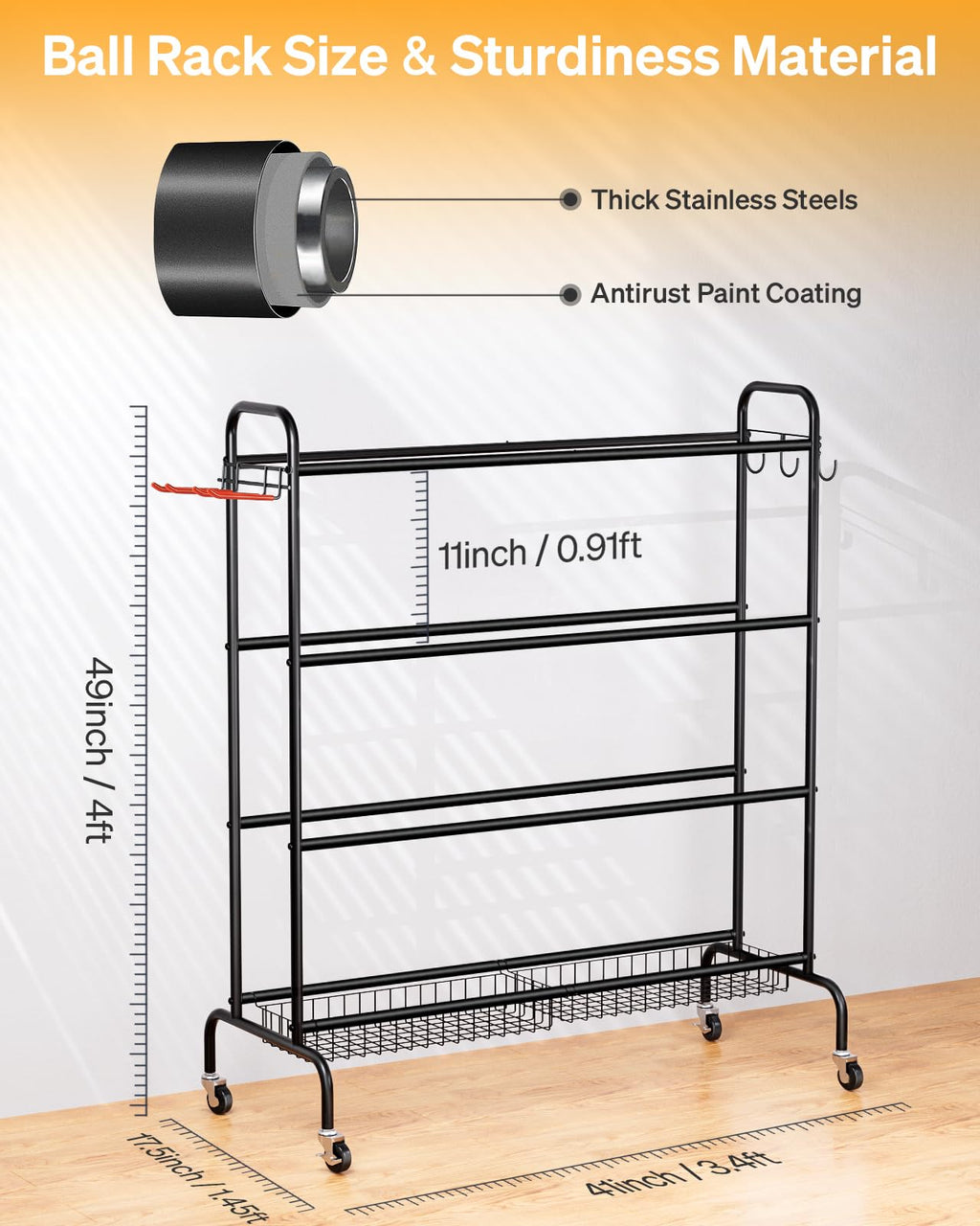 4 Tier Basketball Rack with Wheels M85037