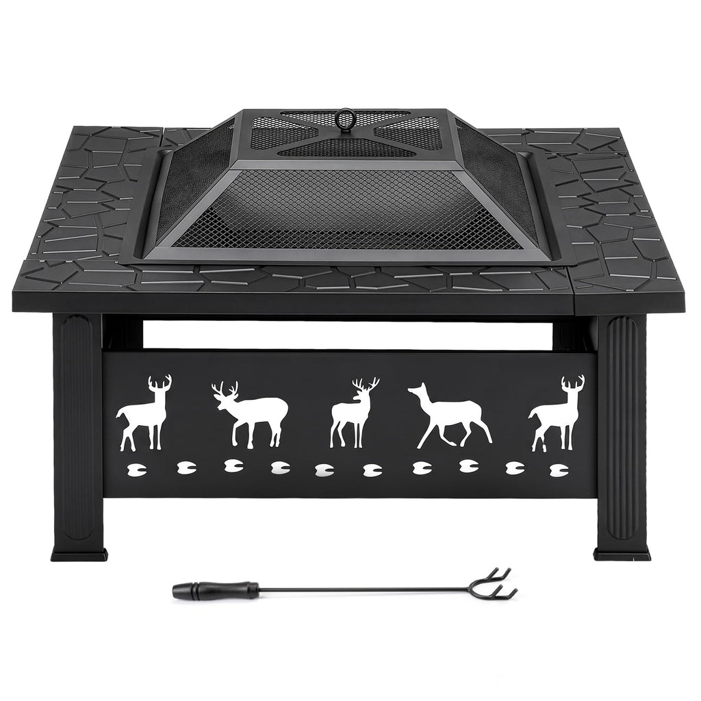 32 Inch Black Wrought Iron Wood Burning Fire Pit P7941