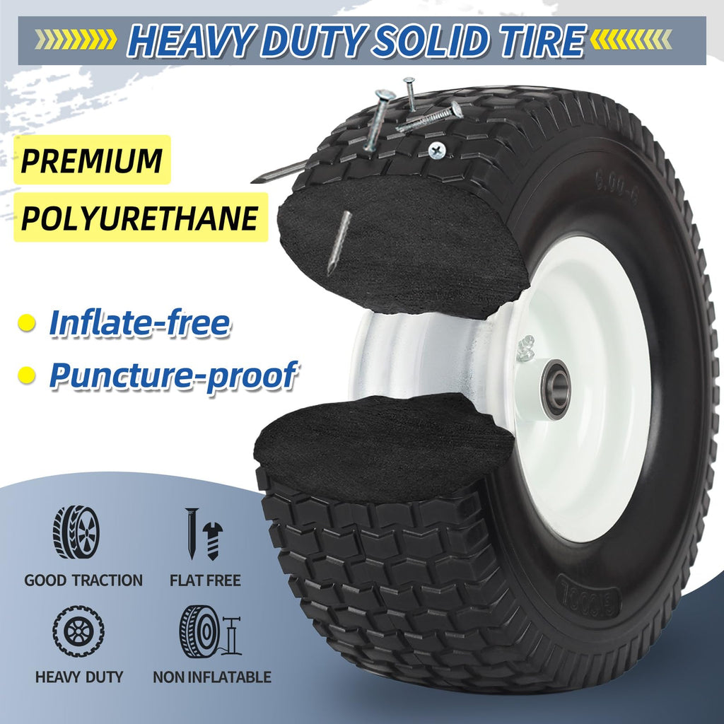 15x6.00-6 Flat Free Lawn Mower Tire and Wheel, 2 Pack W306656