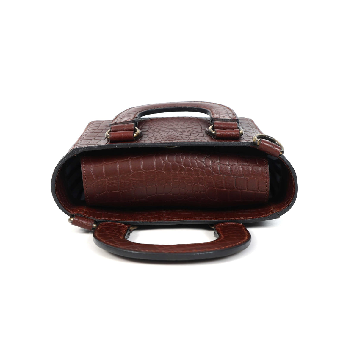Tan Croc-Embossed Leather Mini Tote Crossbody Bag I9785