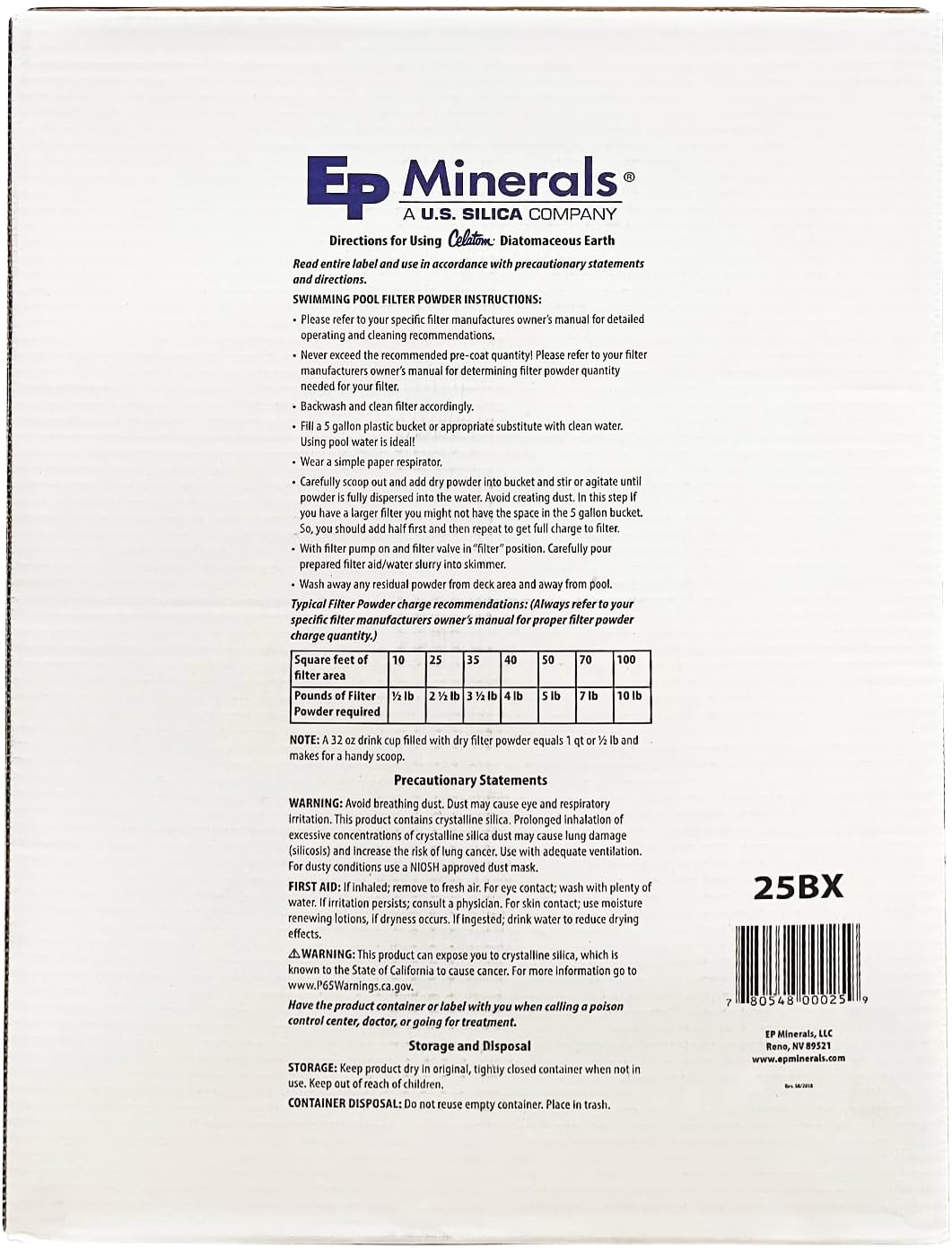 25LB Diatomaceous Earth Pool Filter Aid L438