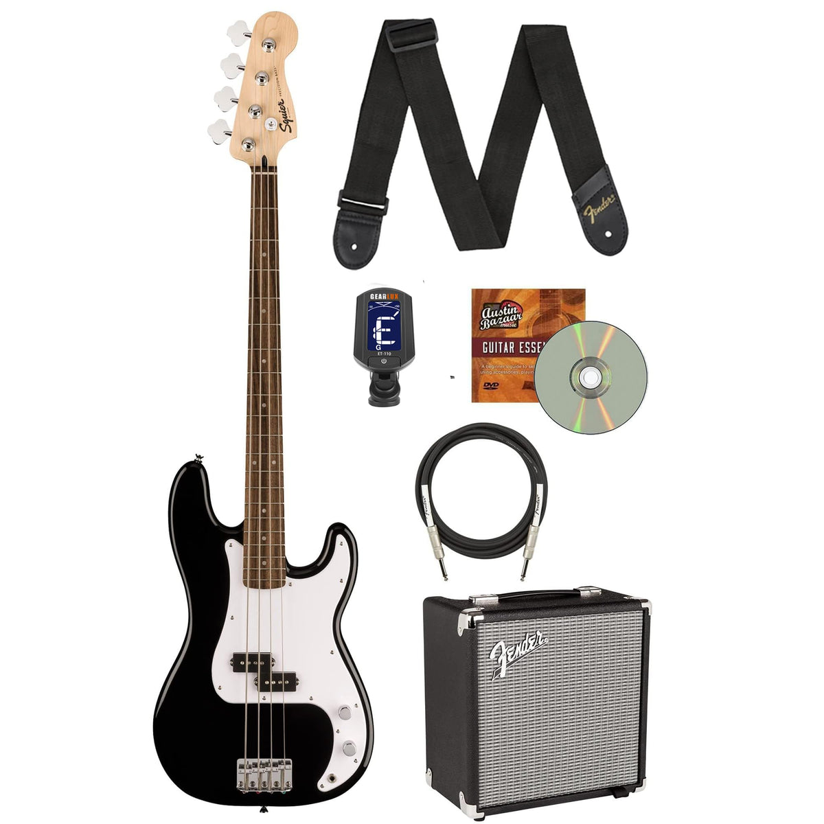Black Precision Bass Guitar with Amplifier and Cable I24949