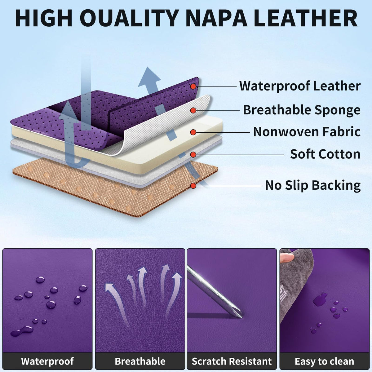Purple Black Leather Car Seat Covers Full Set Q2636