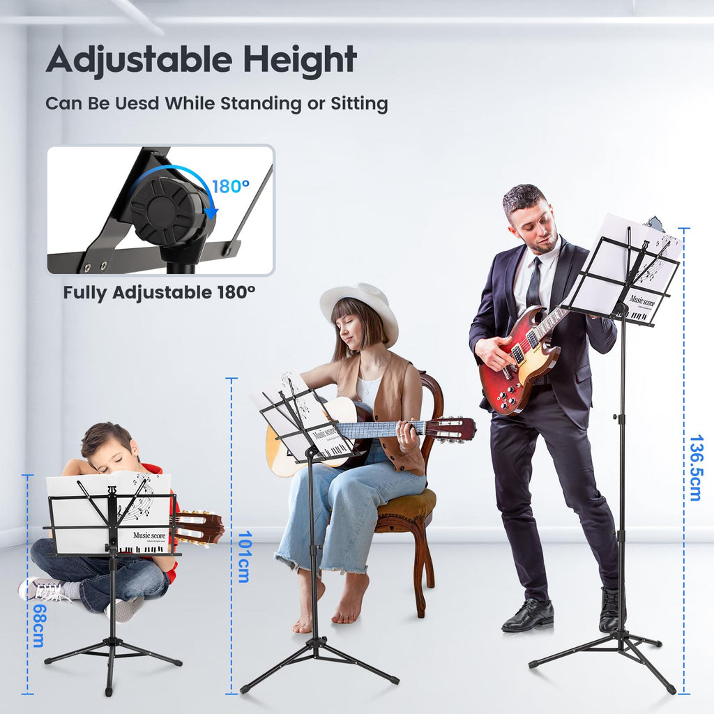 Black Adjustable Metal Music Stand with Carrying Bag N3726