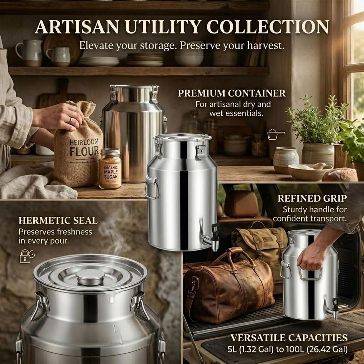 Food Grade Stainless Steel Milk Can with Sealed Lid B623035