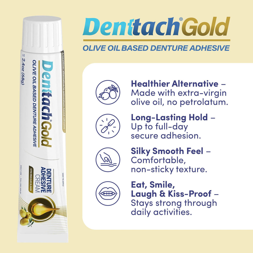 Gold Olive Oil Based Denture Adhesive Cream, Zinc Free, 2.4 Ounce P69322