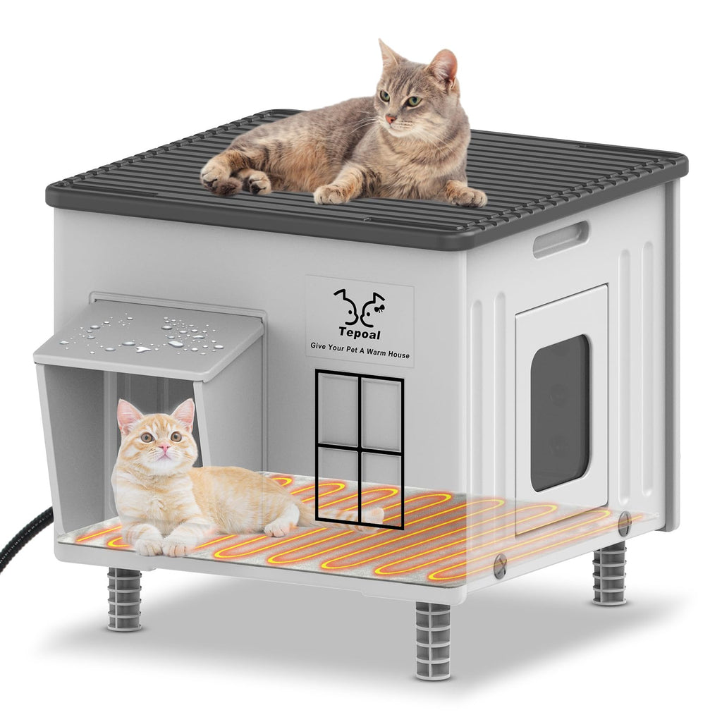 Heated Cat House with Safety Escape Doors and Heating Pads Y26975