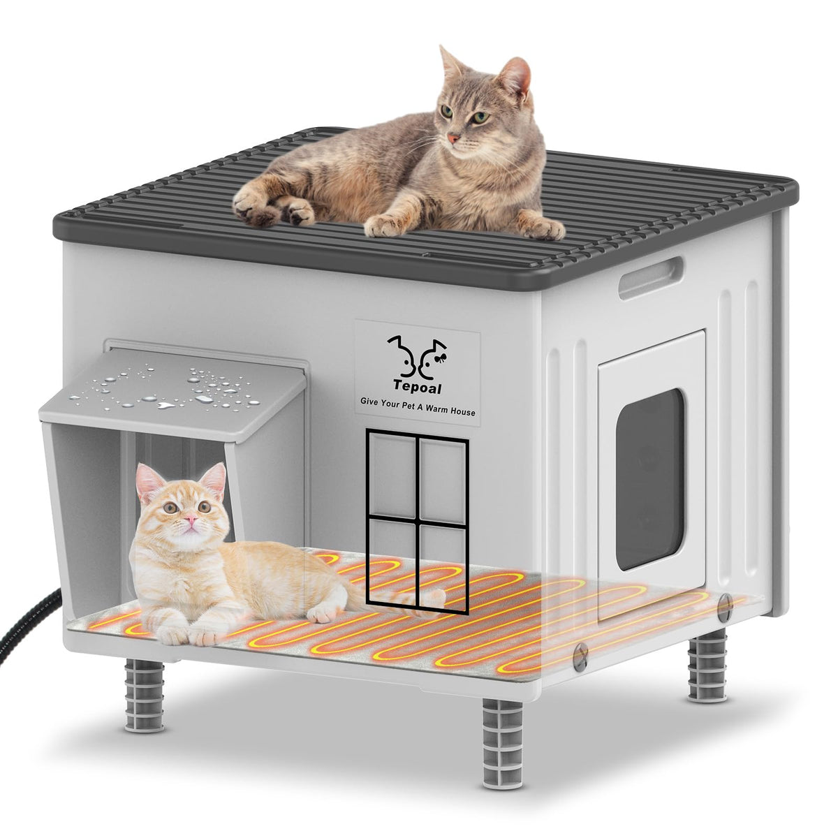 Heated Cat House with Safety Escape Doors and Heating Pads Y26975