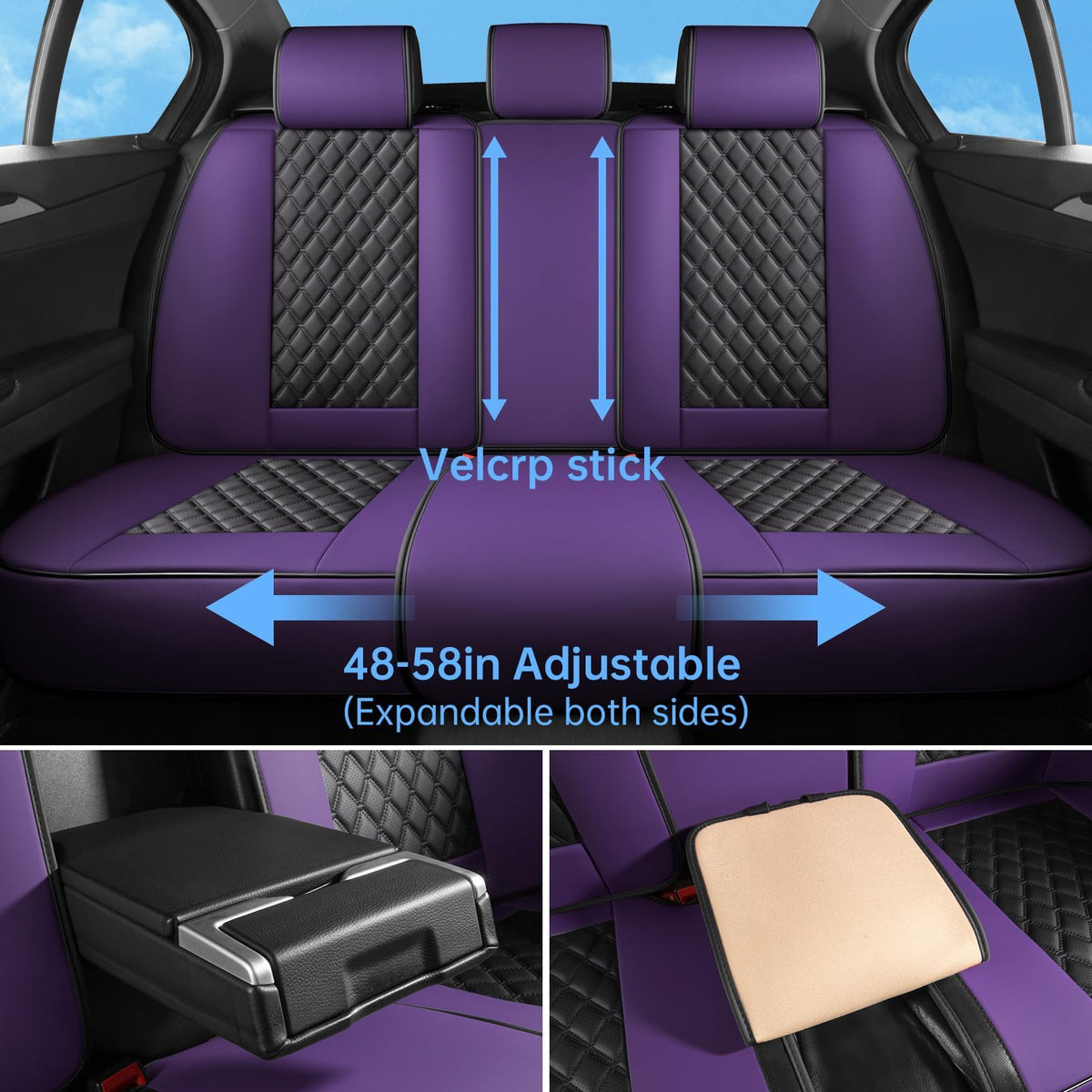 Purple Black Leather Car Seat Covers Full Set Q2636