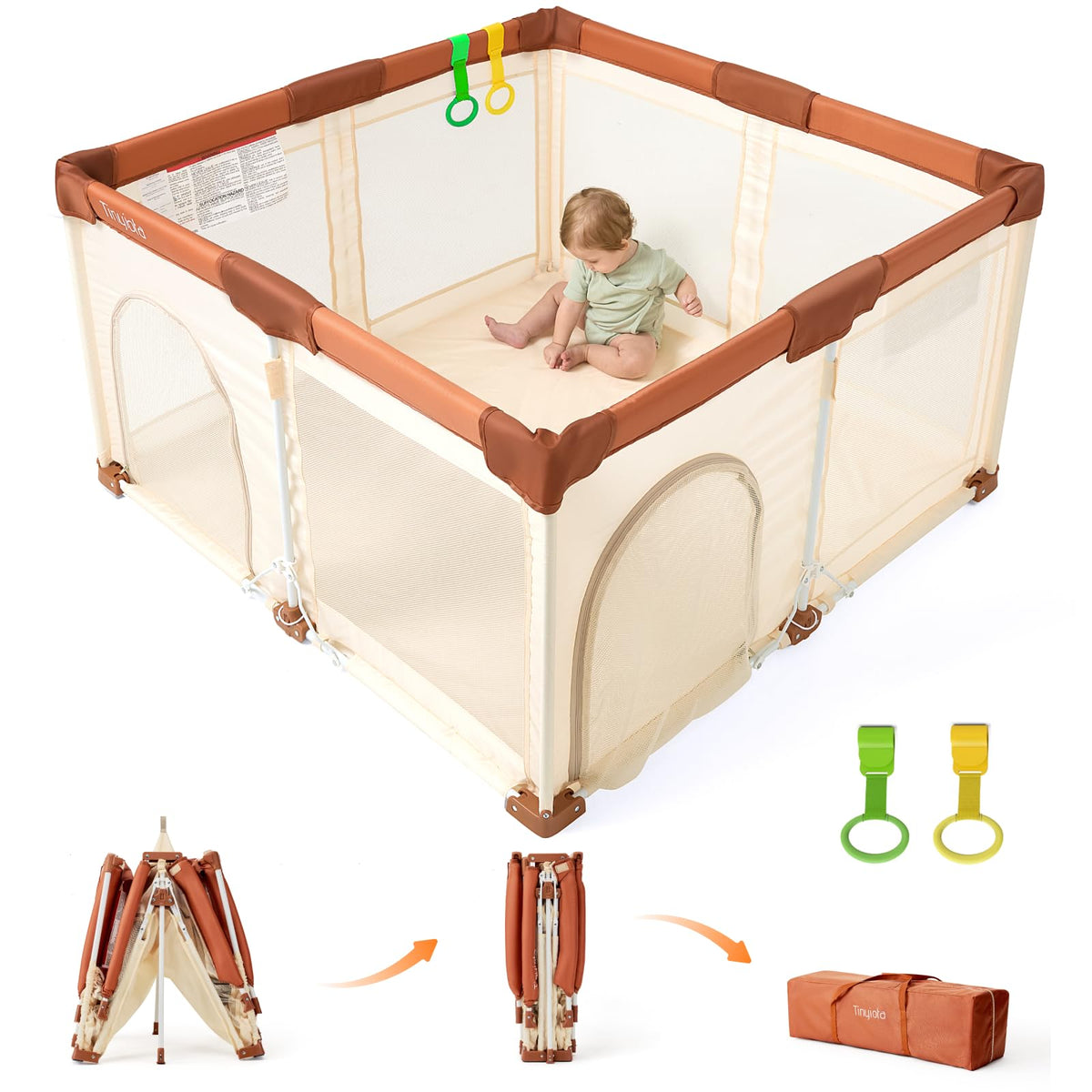 Foldable Baby Playpen 50x50 Inch Portable Play Yard with Mesh Storage Bag P47860