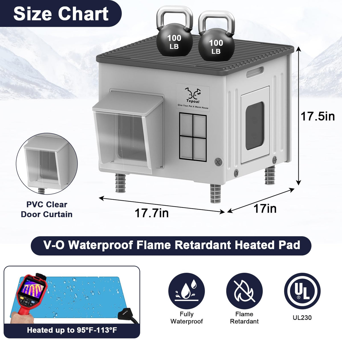 Heated Cat House with Safety Escape Doors and Heating Pads Y26975