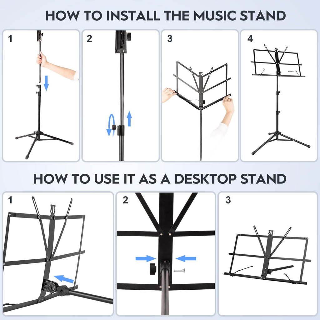 Black Adjustable Metal Music Stand with Carrying Bag N3726