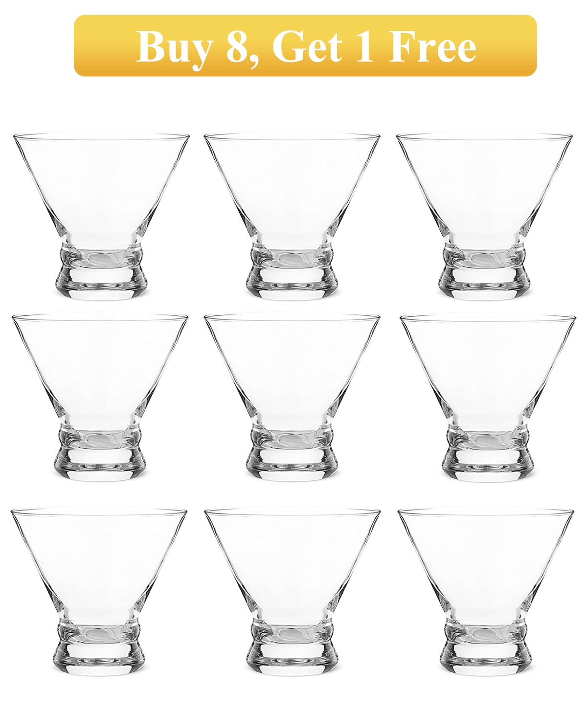Set of 9 Crystal Stemless Martini Glasses 8 Ounces O206112