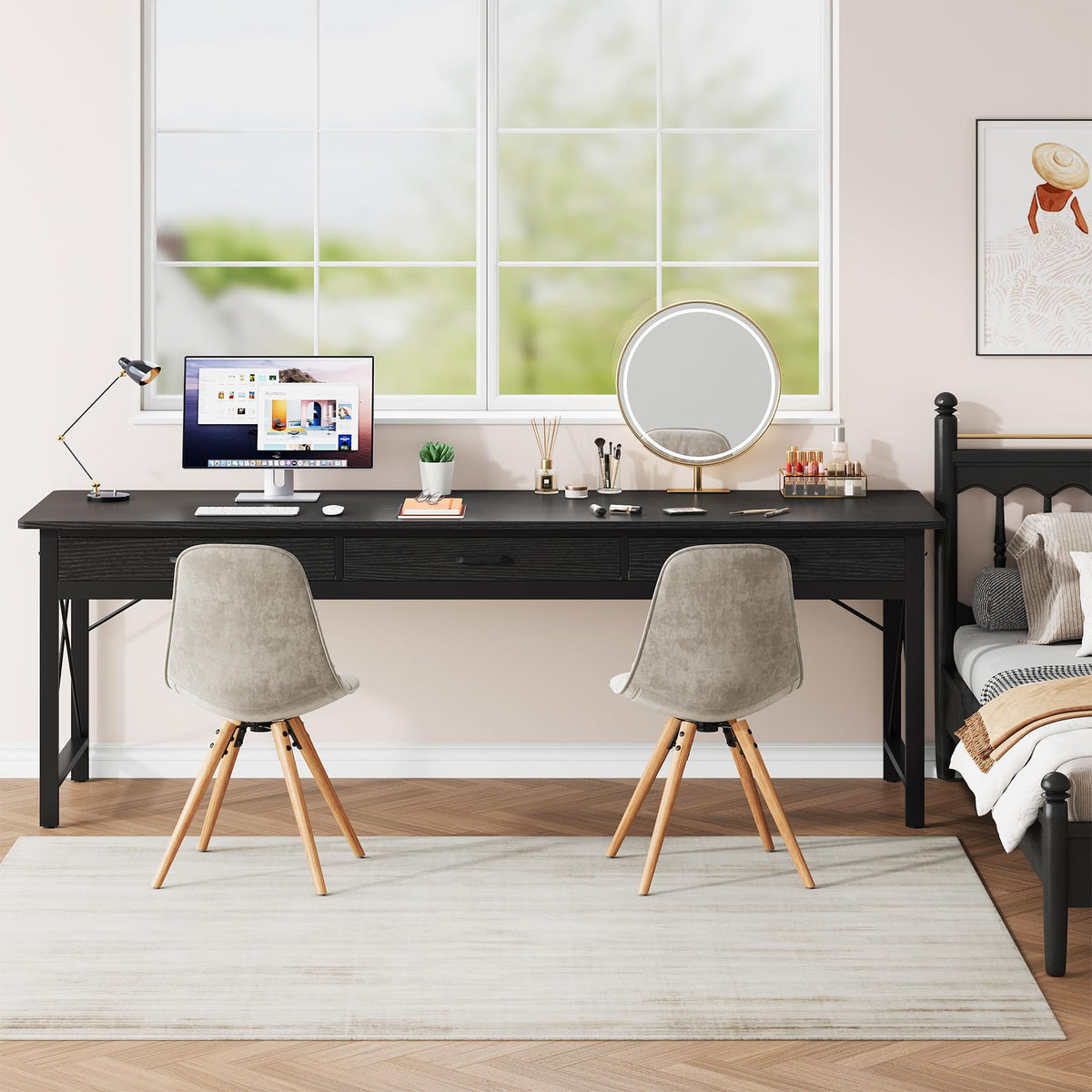 78.7 inch Black Computer Desk with 3 Drawers V530297