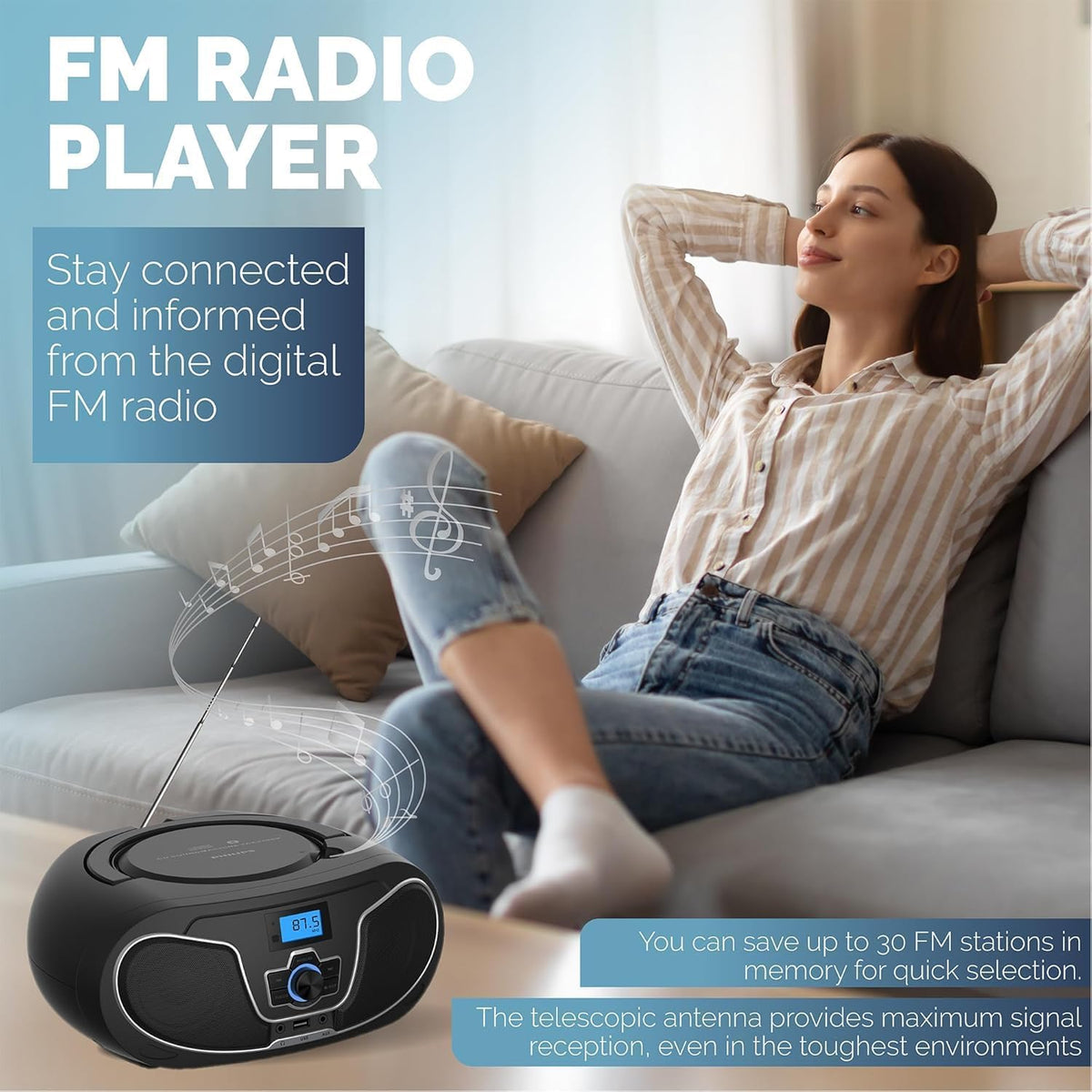 Portable Bluetooth CD Player Boombox with FM Radio H9841