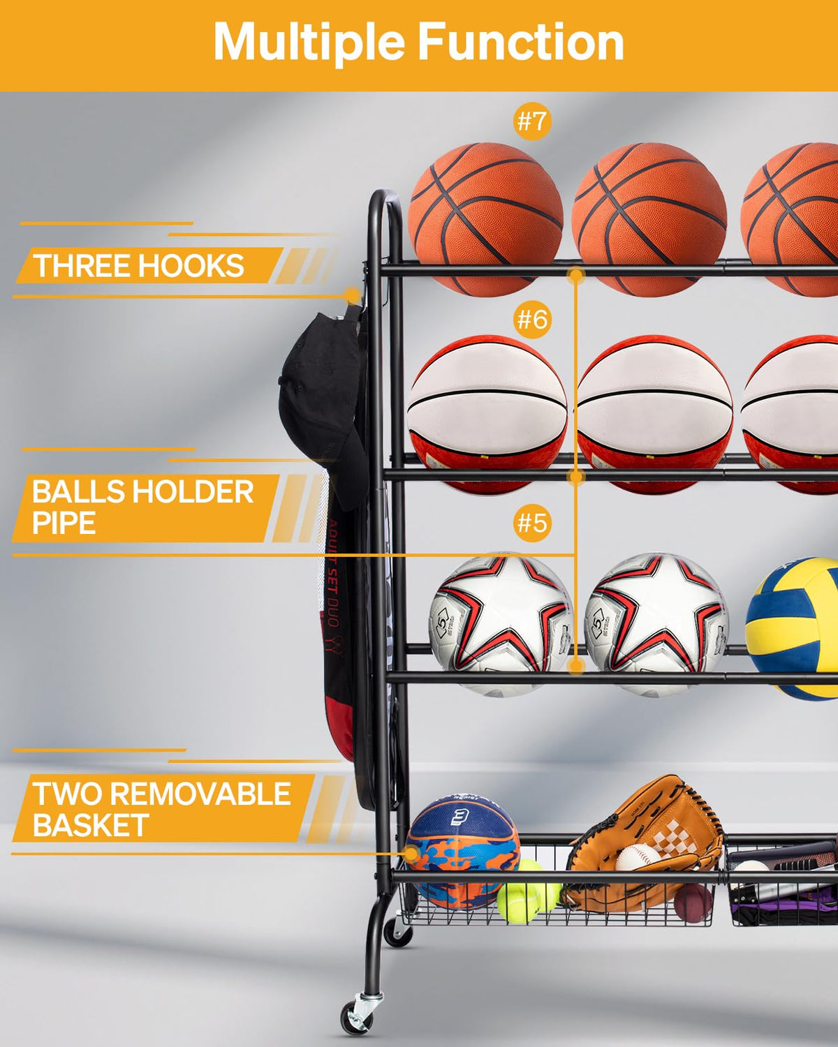 4 Tier Basketball Rack with Wheels M85037