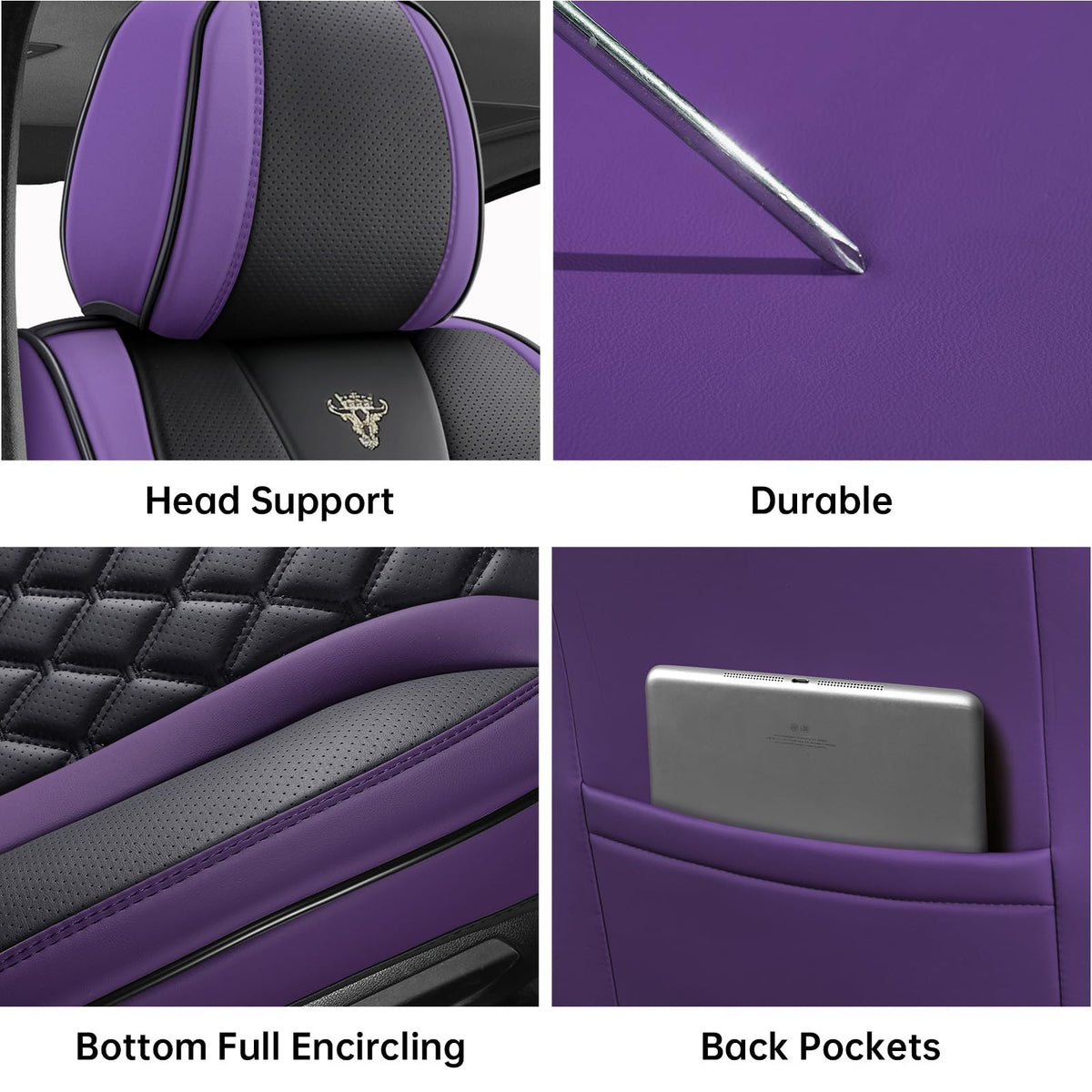 Purple Black Leather Car Seat Covers Full Set Q2636