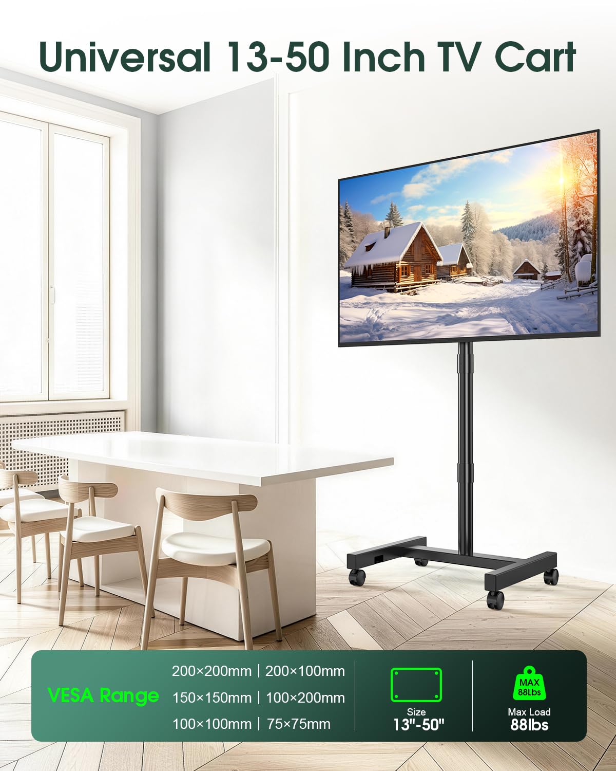Black Rolling TV Stand for 13-50 inch Screens Z881