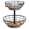 2-tier Metal Fruit Basket Bowl with Wooden Base W1938