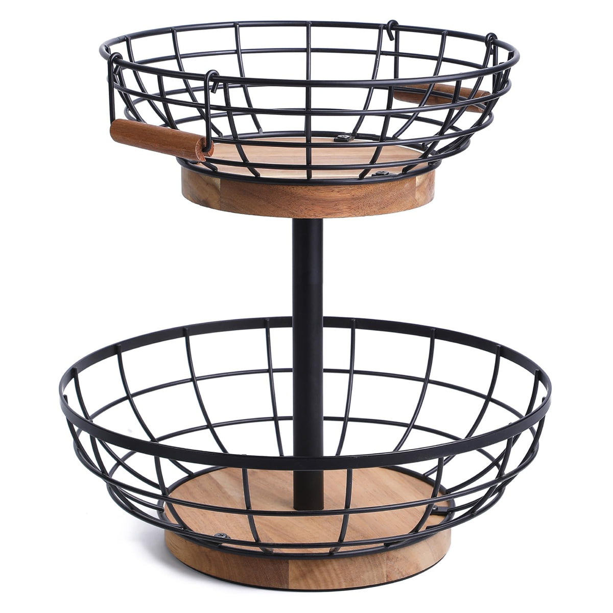 2-tier Metal Fruit Basket Bowl with Wooden Base W1938