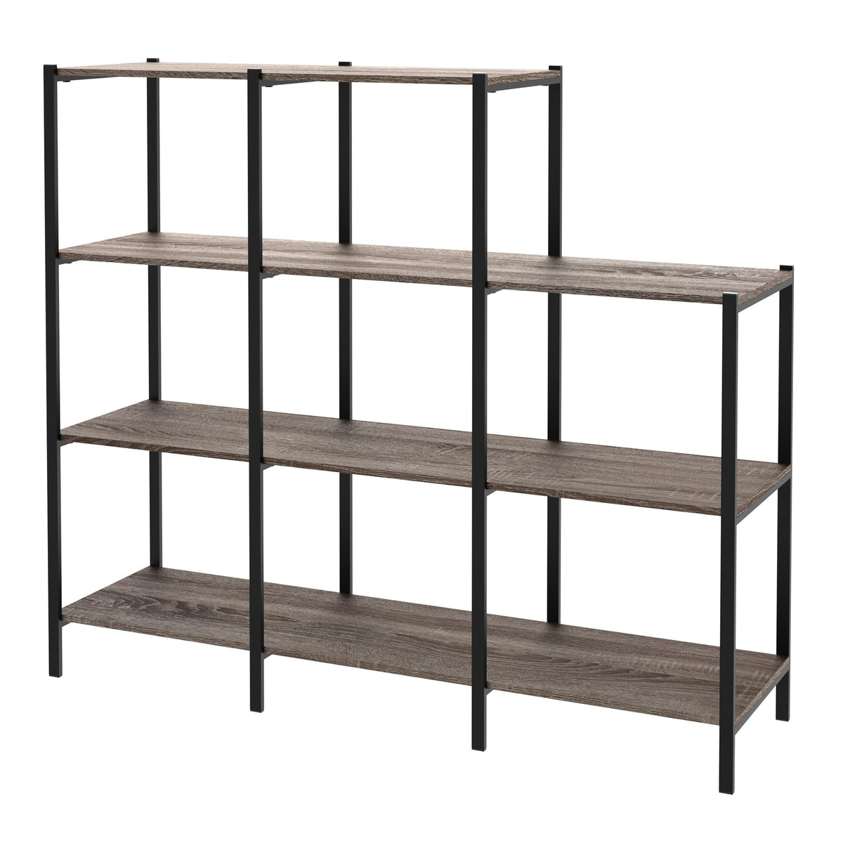 4-Tier Bookcase, 5 Shelves, Black Metal and Wood U285