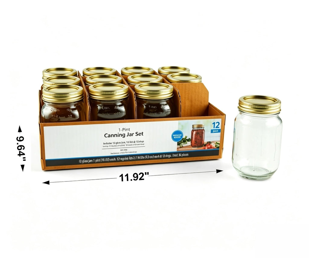 16 oz Regular Mouth Glass Canning Jars with Lids and Rings, 12-Pack K48991