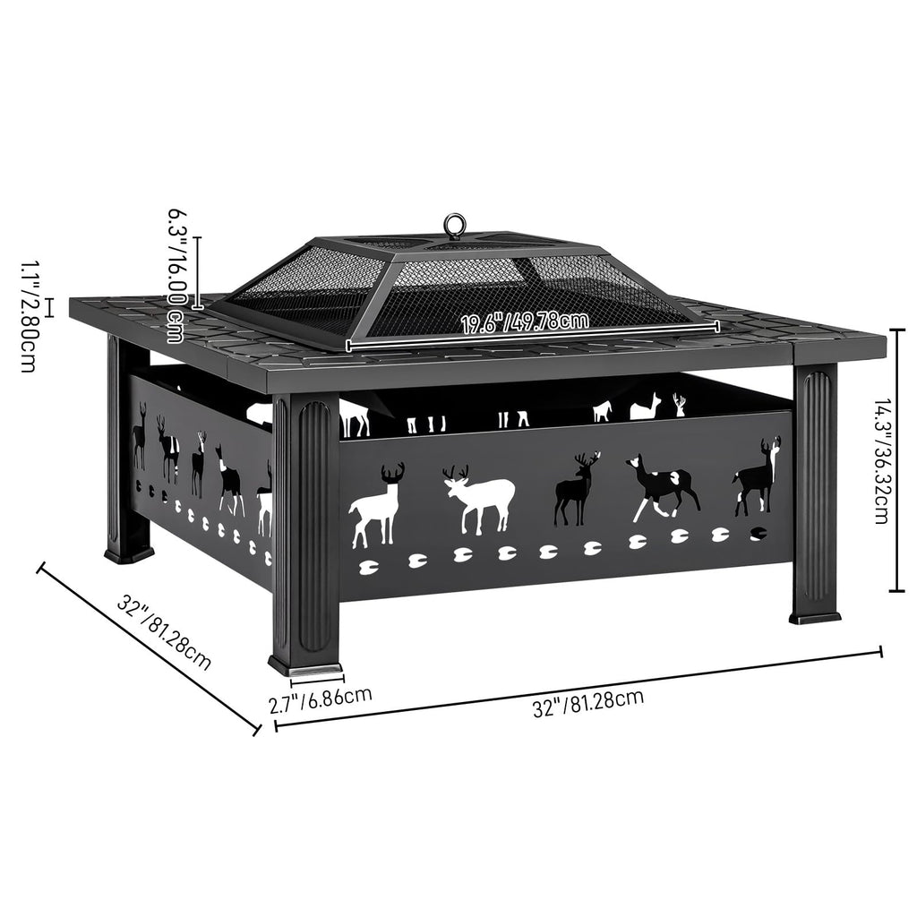 32 Inch Black Wrought Iron Wood Burning Fire Pit P7941