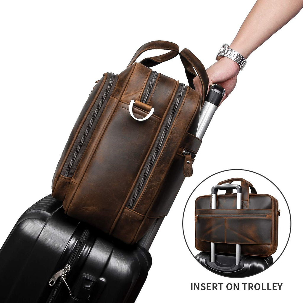 Leather 16" Laptop Briefcase with Luggage Strap C194178
