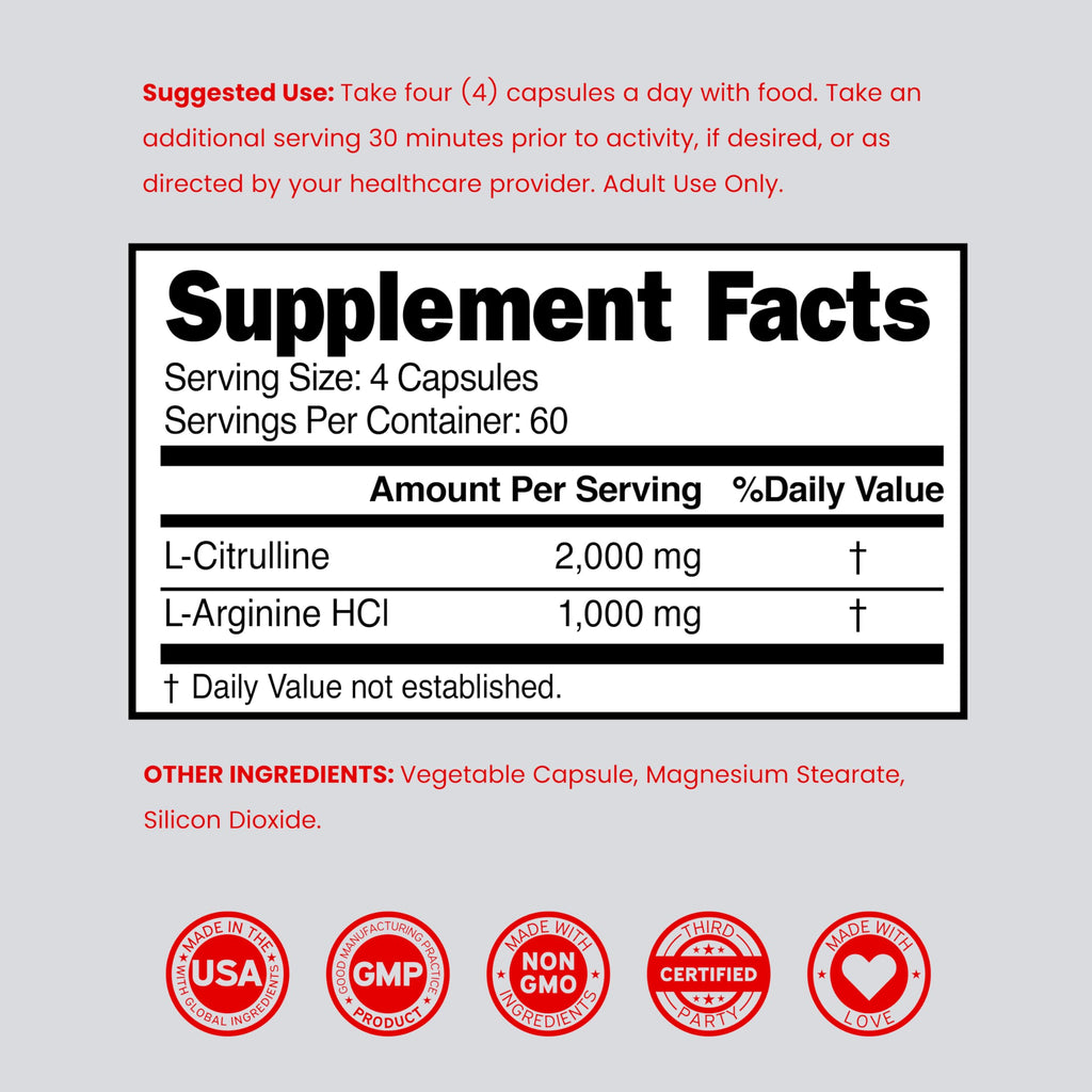 L Arginine L Citrulline 3000mg 240 Capsules E58787
