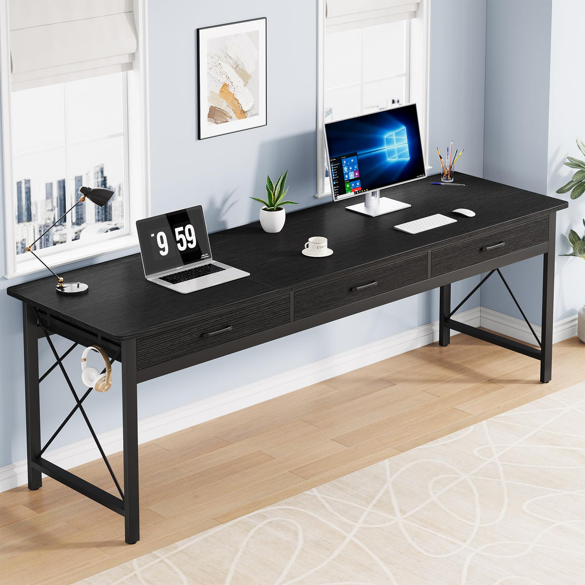 78.7 inch Black Computer Desk with 3 Drawers V530297
