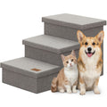 Grey 3 Steps Dog Stairs with Storage M289483